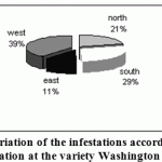 Figure 3: Variation of the infestations according to the orientation at the variety Washington navel.