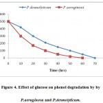 Figure 4: Effect of glucose on phenol degradation by by P.aeruginosa and P.desmolyticum.