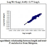 Figure 3: Logarithmic relationship between length and total weight in P. malabarica from Shirgaon.