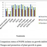 Figure 4: Comparison status of PGPR isolates on growth inhibition of fungus and promotion of plant growth in gram.