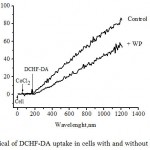 Figure 4: Typical of DCHF-DA uptake in cells with and without WP molecule. The fluorescence intensity at λem =523 nm (lex = 502 nm) was recorded as a function of time.