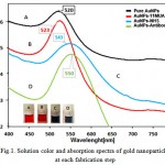 Figure 1: Solution color and absorption spectra of gold nanoparticles at each fabrication step