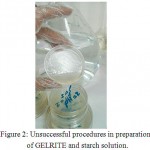 Figure 2: Unsuccessful procedures in preparation of GELRITE and starch solution.