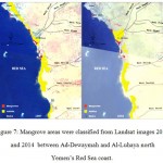 Figure 7: Mangrove areas were classified from Landsat images 2010 and 2014 between Ad-Dewaymah and Al-Luhaya north Yemen’s Red Sea coast.