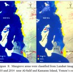 Figure 8: Mangrove areas were classified from Landsat images 2010 and 2014 near Al-Salif and Kamaran Island, Yemen’s coast.