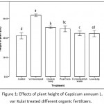 Figure 1: Effects of plant height of Capsicum annuum L. var Kulai treated different organic fertilizers.
