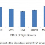 Figure 5: Effect of different edible oils on lipase activity by P. aeruginosa JCM5962(T ):