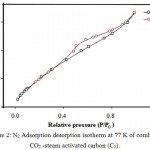 Figure 2: N2 Adsorption desorption isotherm at 77 K of combined CO2 -steam activated carbon (C5).