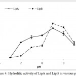 Figure 4: Hydrolitic activity of LipA and LipB in various pH.
