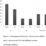 Figure 3: Nitrogenase activity of A. chroococcum CBD15 and A. chroococcum W5 with different sources of nitrogen medium.