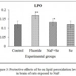 Figure 3: Protective effects of Se on lipid peroxidation levels in brain of rats exposed to NaF.