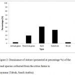 Figure 2: Dominance of stature (presented at percentage %) of the weed species collected from the citrus farms in Taymma (Tabuk, Saudi Arabia).